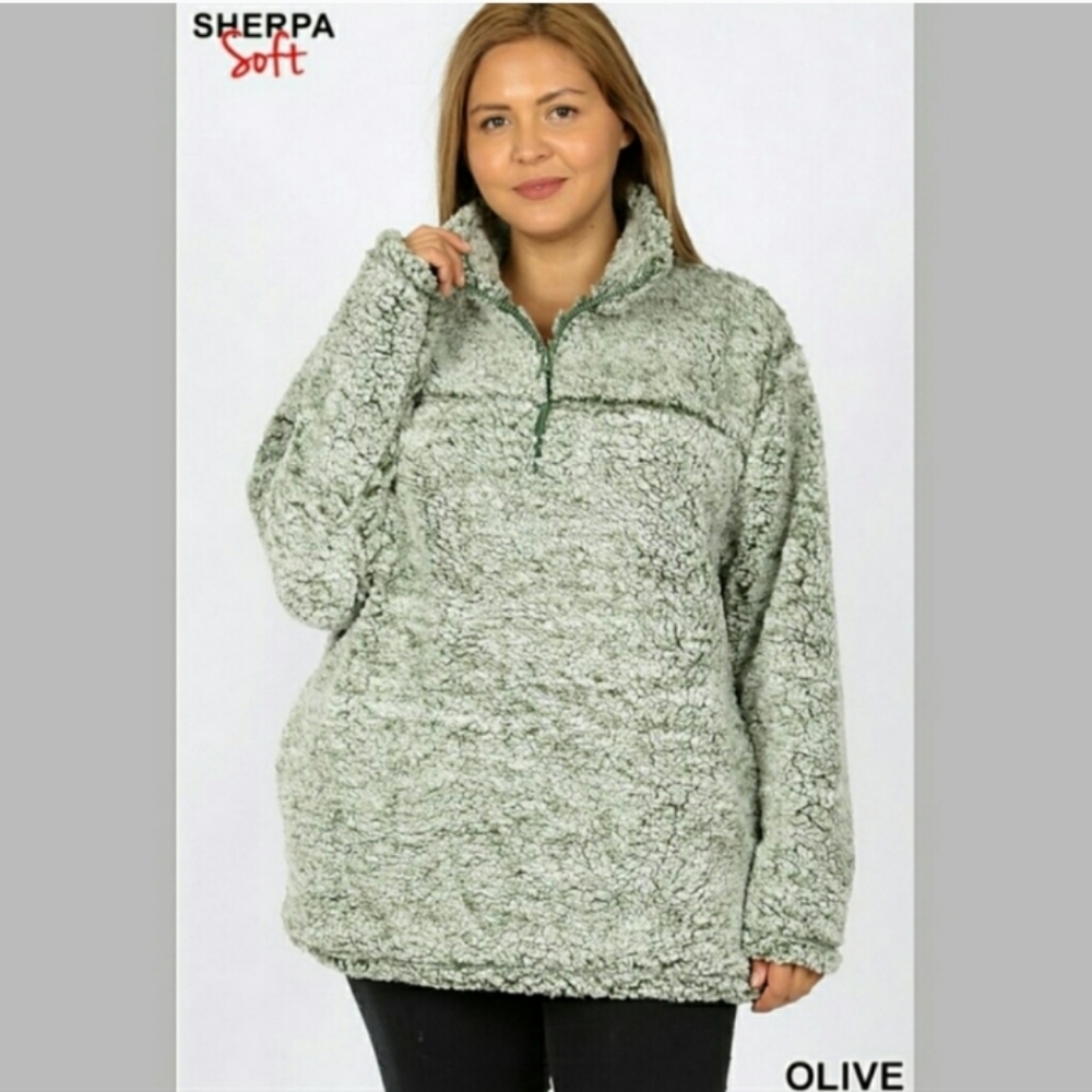 Zenana Outfitters Pullover 1/4 Zip Sherpa Teddy Sweater Jacket